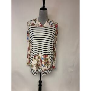 Luna Multi Pattern Pullover Whimsical Hooded Striped & Floral Womens SZ 2X